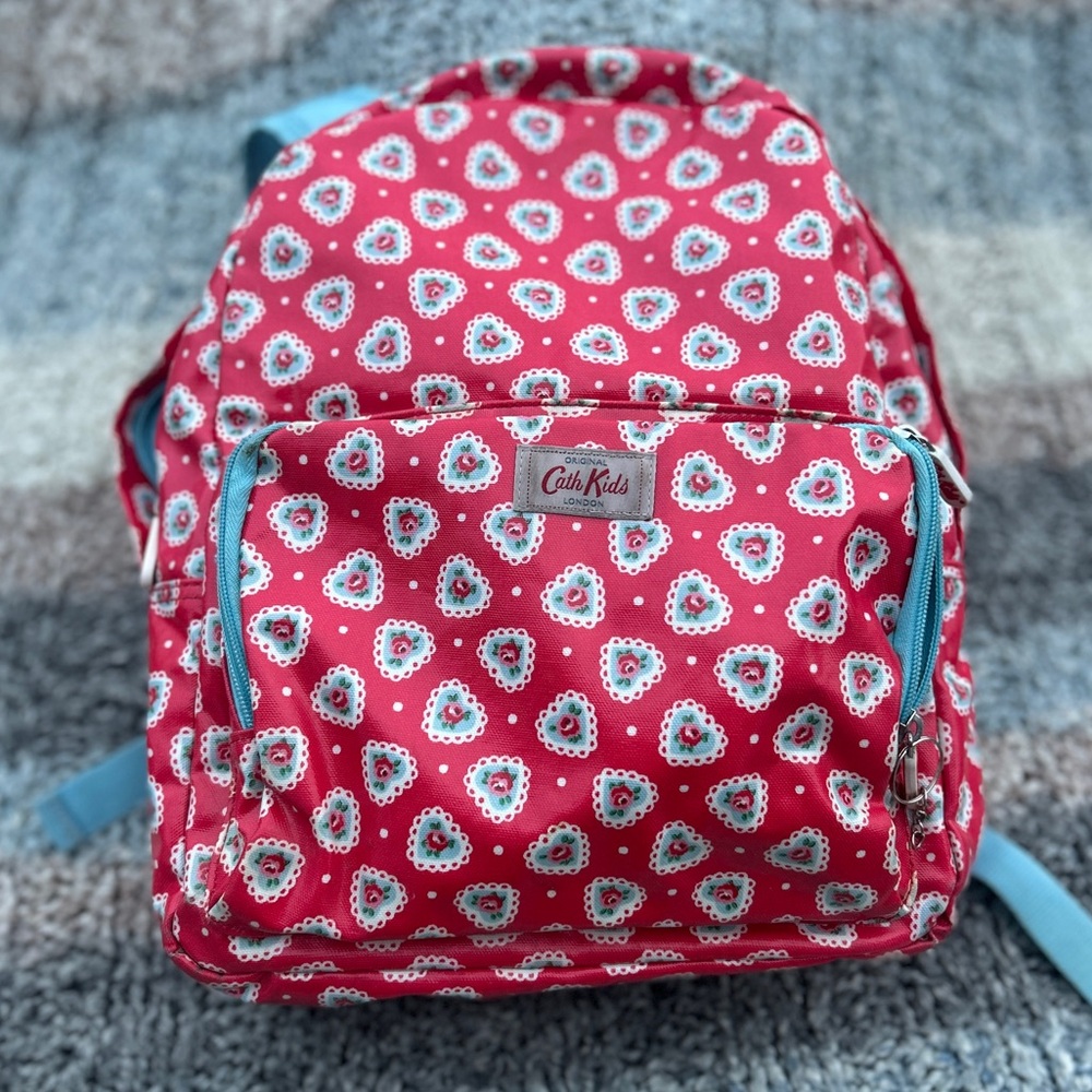 Cath Kidston Lace Hearts Large Rucksack Backpack, Red, Good Preowned Condition